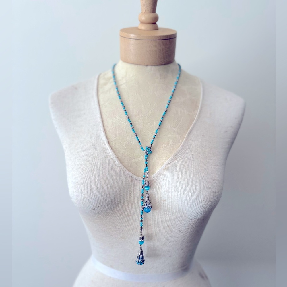 Turquoise & Silver Adjustable Wrap Necklace
